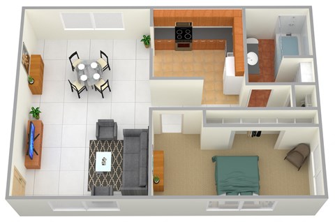 Floor plan for 1 bed, 1 bath, 505 sqft
